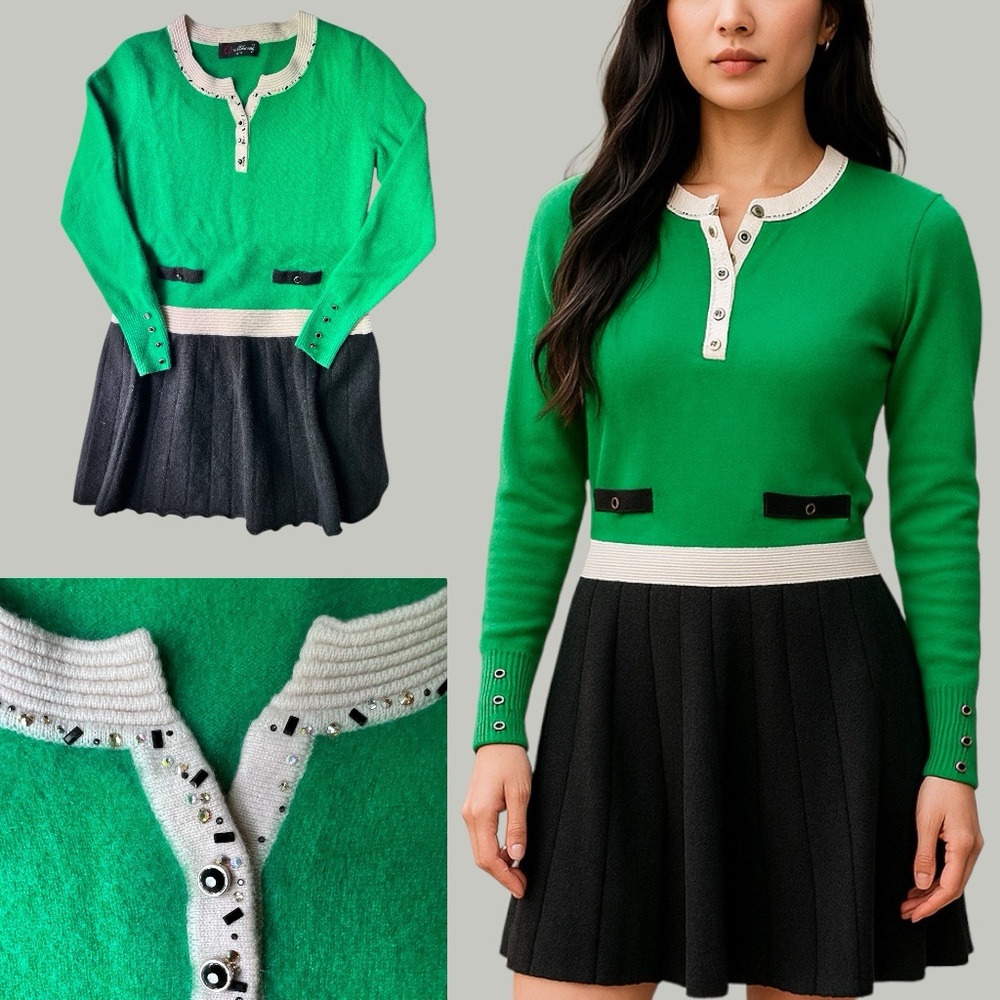 Cashmere Dress Green Black Holiday Special Occasion Dress